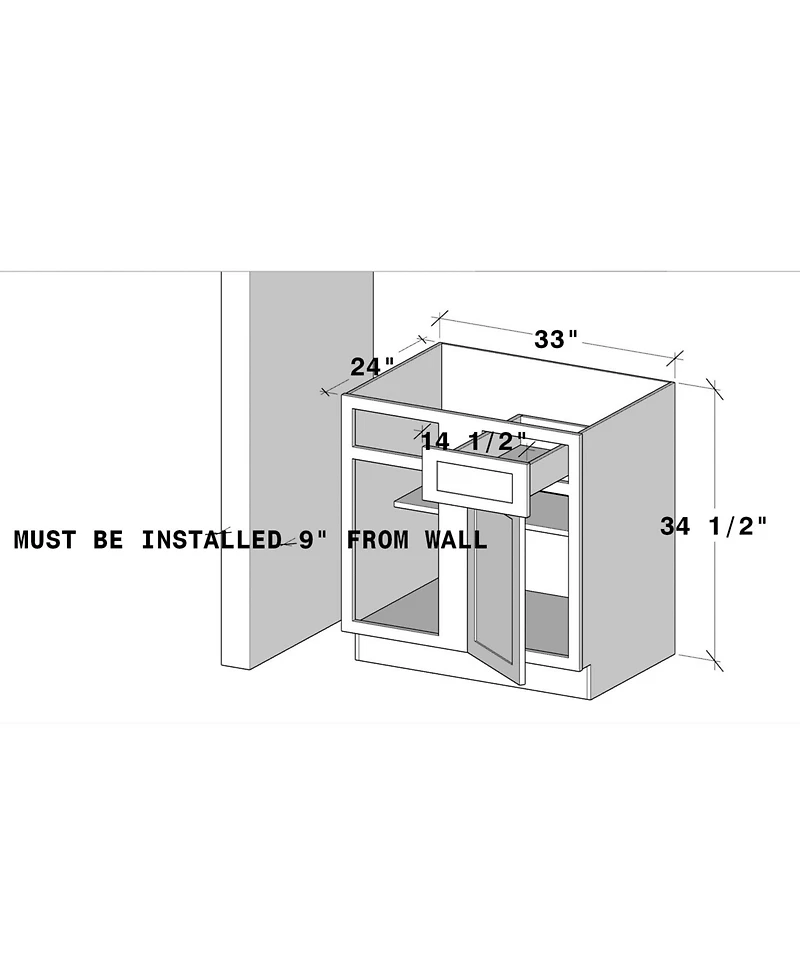 Boyel Living Blind Corner Base Cabinet, Ready to Assemble Kitchen Cabinet with Solid Wood Frame, Soft-Close Slides and Hinges