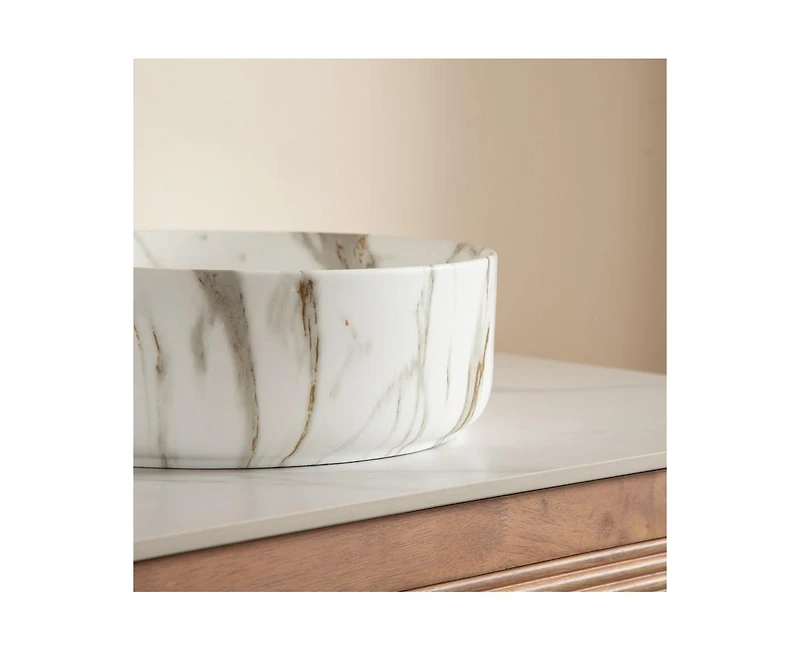 Casainc Round Vessel Bathroom Sink Ceramic Basin Stone Pattern Finish Countertop