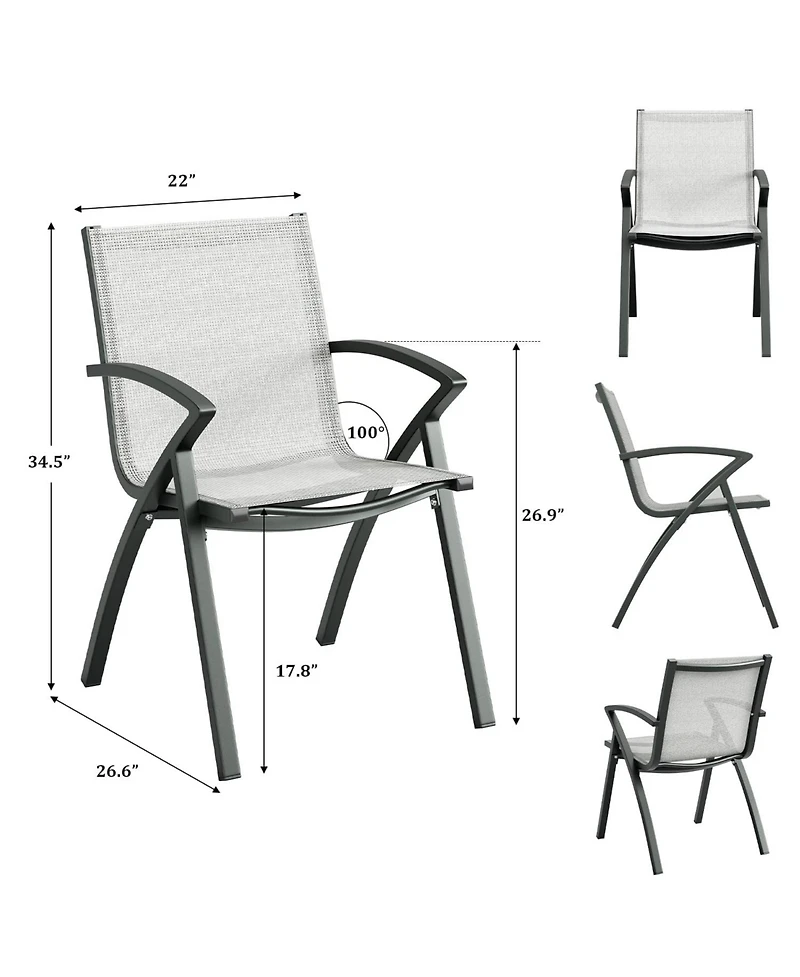 gaomon Aluminum Patio Dining Chairs Set Stackable and All-Weather Quick Dry Textilene Mesh Ergonomic Support for Garden Backyard