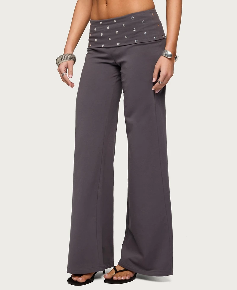 Edikted Women's Breanna Studded Foldover Wide Leg Pants