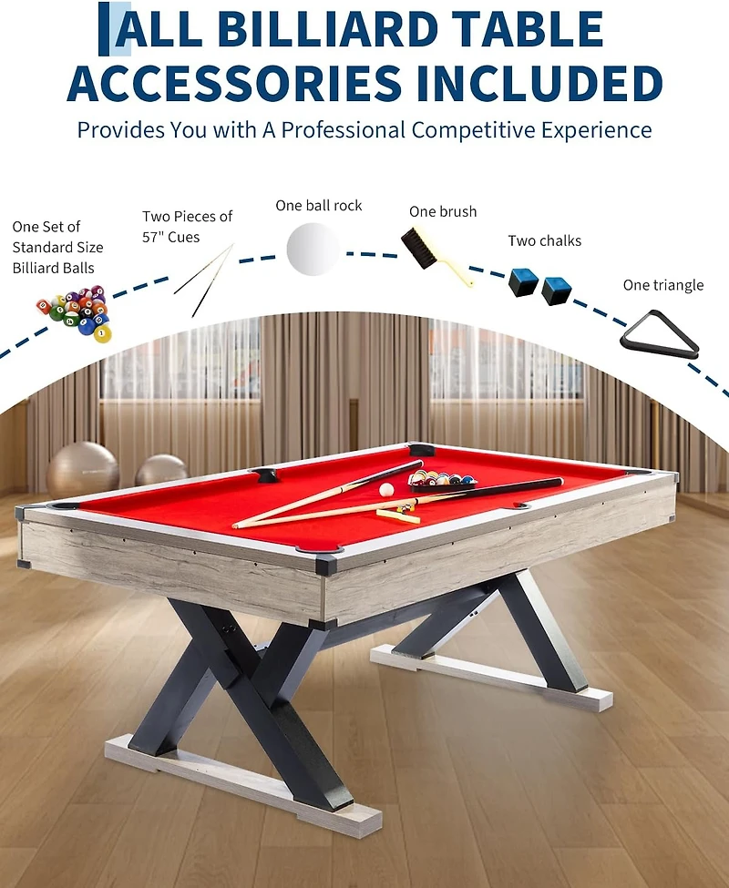 Xo 7FT Pool Table Set, Billiard Table with Cues, Balls, Chalk and Accessories, Heavy Duty Game Table for Home