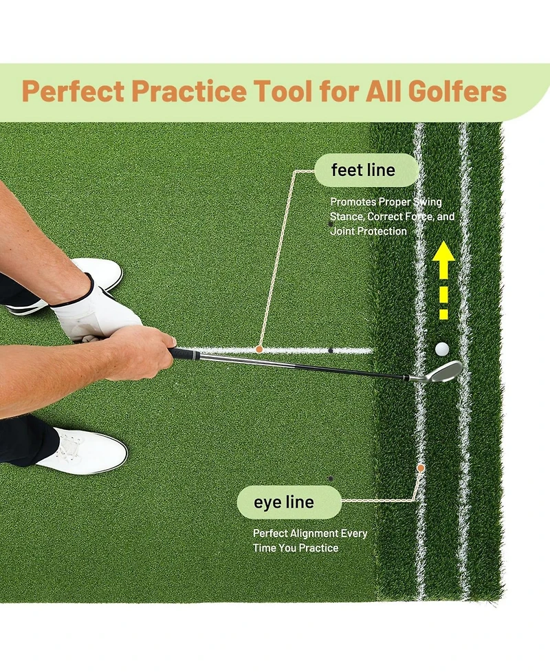 Xo 5x4FT Golf Practice Mat, 45mm/22mm Thick Turf with Alignment Guides for Indoor Outdoor Driving Chipping Training