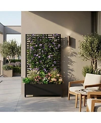 Asagikoiai Outdoor Metal Planter Box with Trellis, Raised Garden Bed with Wheels and Privacy Screen
