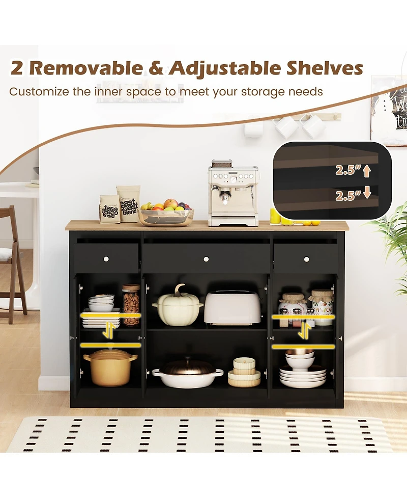 Gouun 55 Inch Large Buffet Sideboard with 3 Drawers and 2 Glass Doors