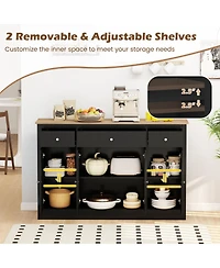 Gouun 55 Inch Large Buffet Sideboard with 3 Drawers and 2 Glass Doors