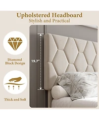 homfan Upholstered Platform Bed Frame with Adjustable Headboard, Wood Slat Support, Quiet Design