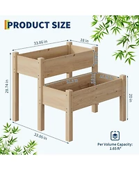 Xo 34x34x29 in 2-Tier Wooden Raised Garden Bed with Legs, Elevated Planter Box with Drainage, 352 lbs Capacity
