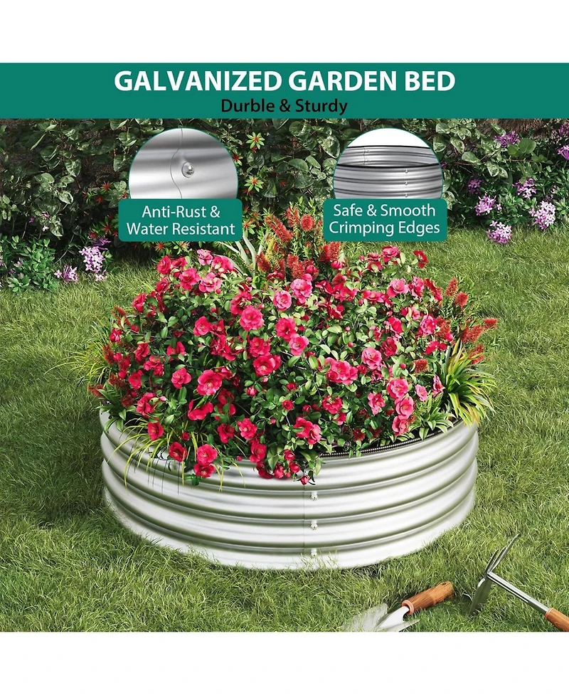 Xo Round Galvanized Raised Garden Bed 2x1 ft, Metal Planter Box Set, Rustproof Open Bottom, Vegetables and Flowers