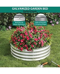 Xo Round Galvanized Raised Garden Bed 2x1 ft, Metal Planter Box Set, Rustproof Open Bottom, Vegetables and Flowers
