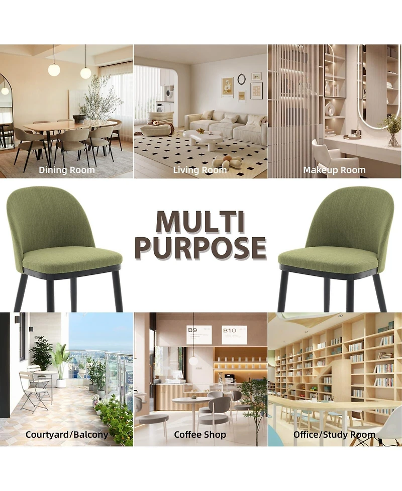 homfan Set of 2 Modern Dining Chairs, Linen Upholstered, Thick Cushioned Seat, Curved Backrest, Sturdy Wood Legs, Accent Side Chairs for Dining Room