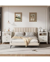 homfan Led Nightstand with Rgb Lights, 2 Drawers and Open Shelf, Farmhouse V-Accent End Table with Wood Legs, Set Options