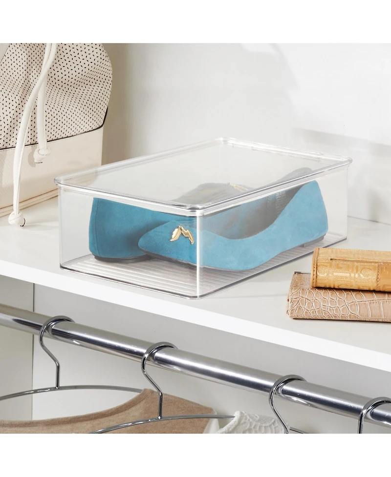 iDesign Stackable Plastic Shoe Box with Hinged-Lid for Sneakers or Flats