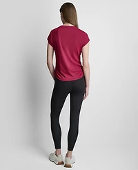 Dkny Sport Women's Ruched Side Seams V-Neck Tech T-Shirt