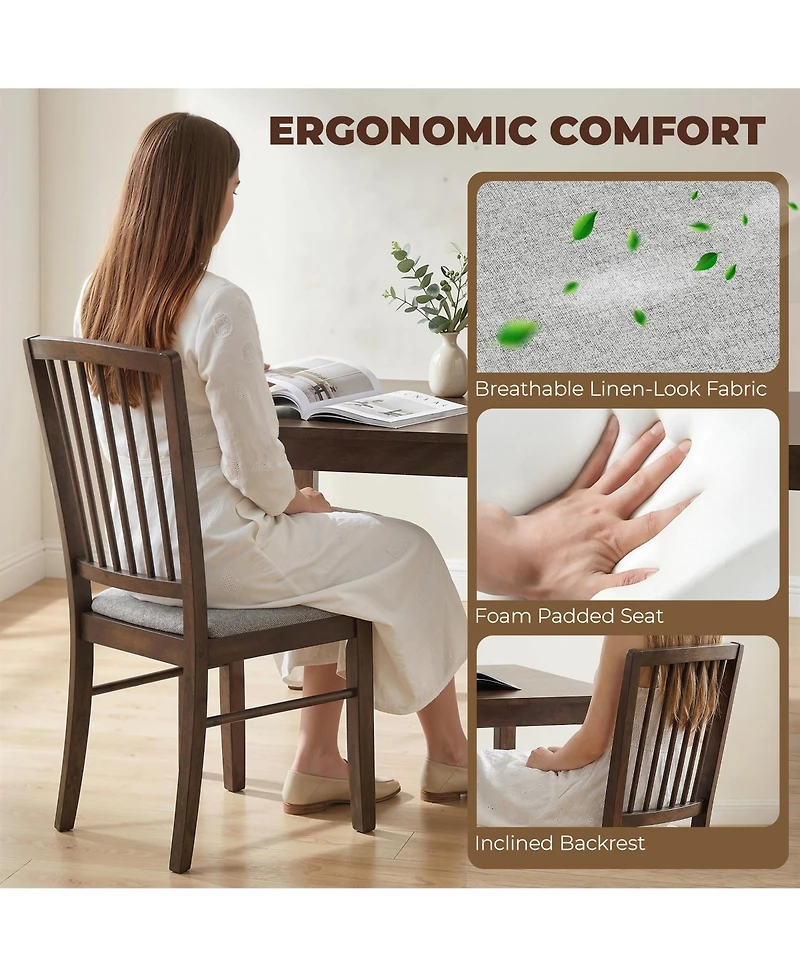 Homcom Upholste Dining Chairs Set of 2 with Solid Wood Legs