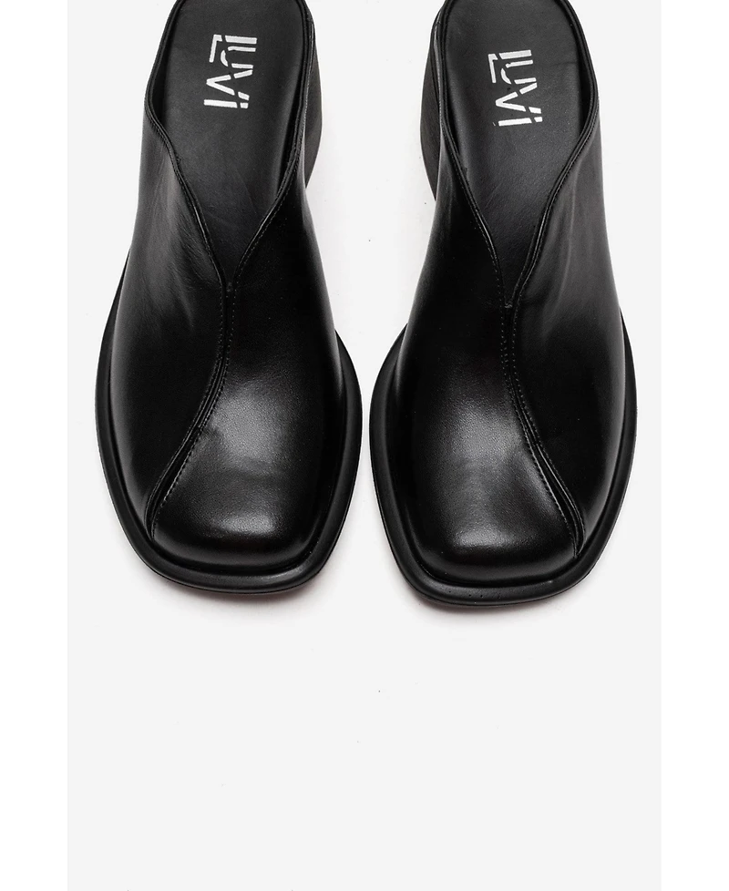 Forever & Always Shoes Women's Ardent Leather Block Heel Mule