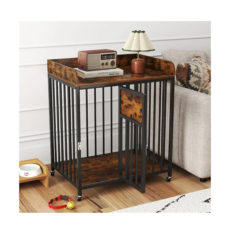 Ruie Dog Crate Furniture with Wheels and Tabletop for Small Dogs
