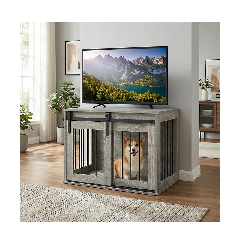 Ruie Heavy Duty Dog Crate Furniture with Sliding Barn Door and Tabletop
