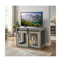 Ruie Heavy Duty Dog Crate Furniture with Sliding Barn Door and Tabletop