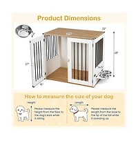 Ruie Wooden Dog Crate Furniture with Double Lock Doors and Rotating Feeder