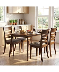 Costway Wooden Dining Chairs with Rubber Wood Frame, Curved Slatted Backrest Dark