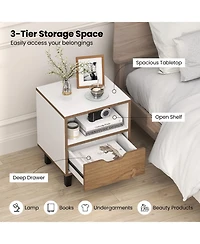 Gymax Nightstand Mid Century Modern Bedside Table with Drawer Open storage Shelf