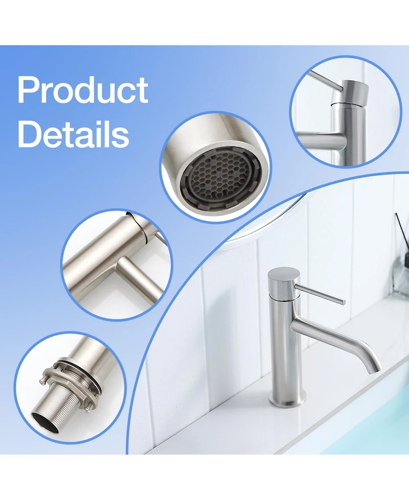 Midola Brushed Nickel Bathroom Faucet Brushed Faucet for Bathroom Sink, Single Hole Bathroom Faucet Modern Single Handle Vanity Basin Faucet
