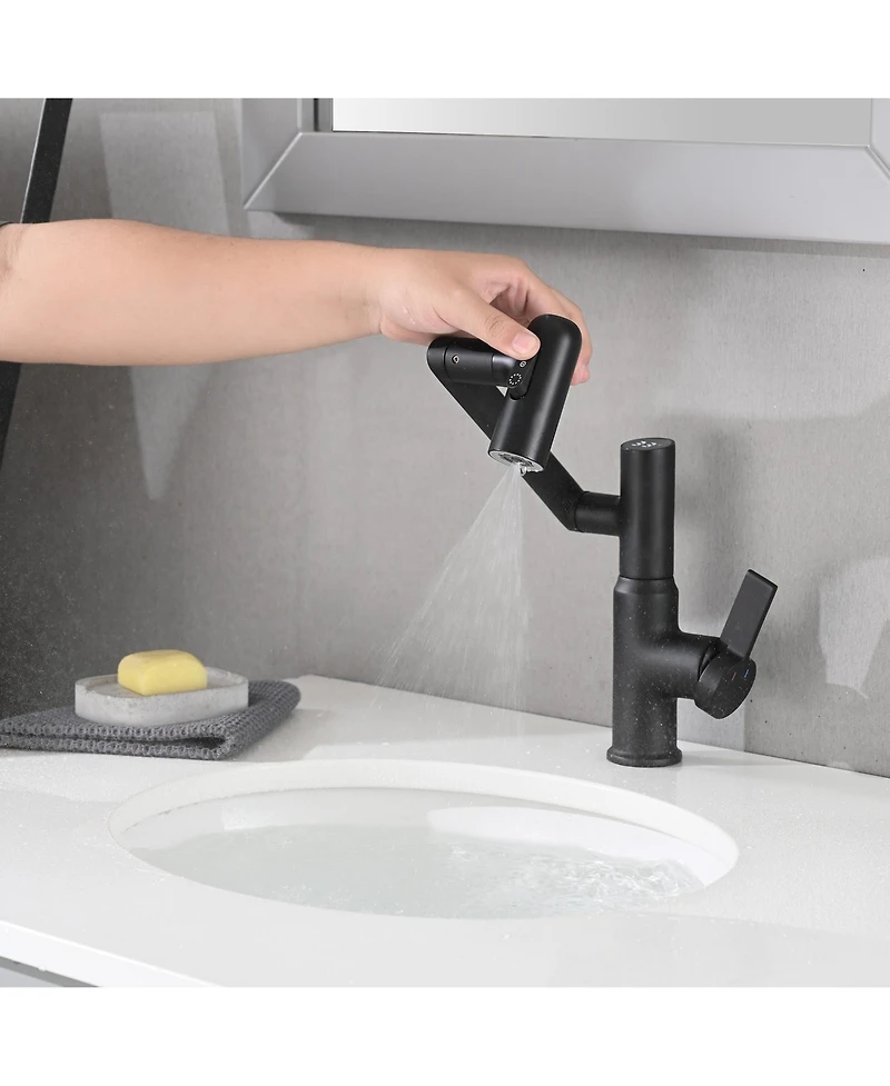 Midola Bathroom Sink Faucet with Spray Function, Temperature Display, Anti-Slip Switch, Hot and Cold Controls, and 360degree(s) Swivel Spout