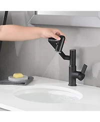 Midola Bathroom Sink Faucet with Spray Function, Temperature Display, Anti-Slip Switch, Hot and Cold Controls, and 360degree(s) Swivel Spout