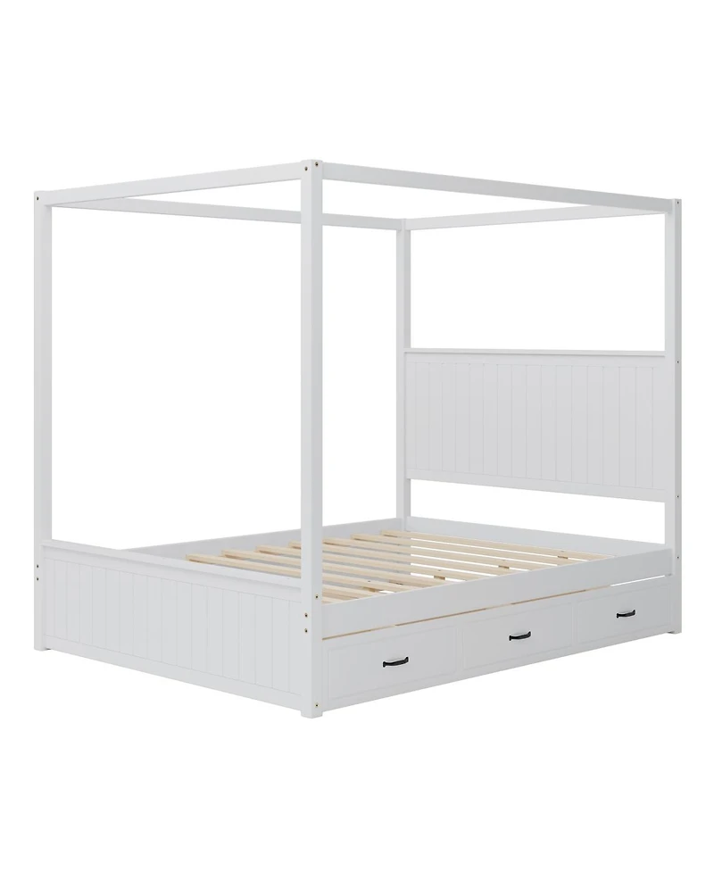 Streamdale Furniture Queen Canopy Platform Bed with Trundle and 3 Storage Drawers