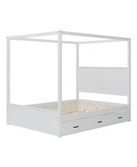 Streamdale Furniture Queen Canopy Platform Bed with Trundle and 3 Storage Drawers