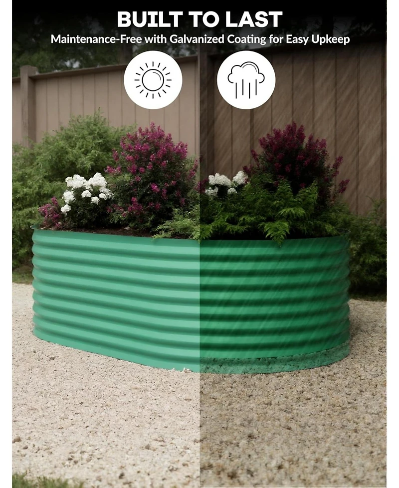 Xo 8x4x2FT Oval Raised Garden Bed, 0.6mm Galvanized Steel Planter Box, Weatherproof Outdoor Garden Bed for Vegetables Herbs Flowers