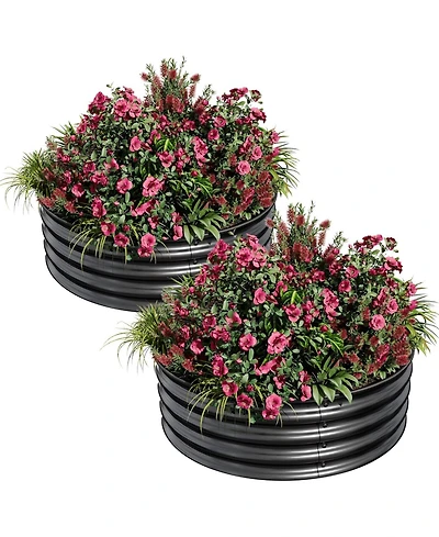 Xo Round Metal Raised Garden Bed 2x1 ft, Galvanized Planter Box Set, Rubber Edge, Rustproof, Easy Assembly