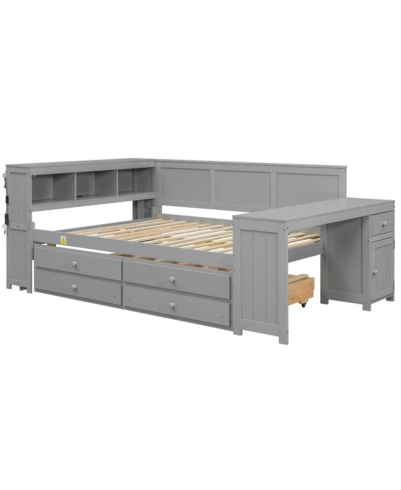 Streamdale Furniture Full Size Daybed with Storage, Trundle, Desk, Charging Station and Led