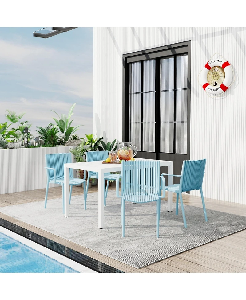 Mondawe 5-Piece Outdoor Dining Set - 55 Inch Table with 4 Stackable Pp Armchair