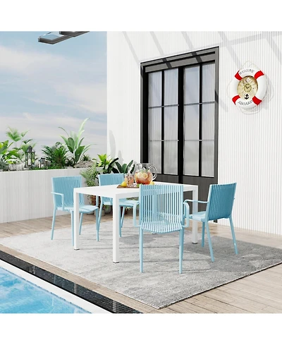 Mondawe 5-Piece Outdoor Dining Set - 55 Inch Table with 4 Stackable Pp Armchair