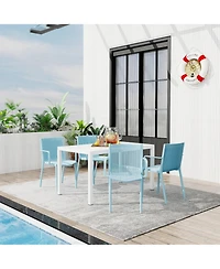 Mondawe 5-Piece Outdoor Dining Set - 55 Inch Table with 4 Stackable Pp Armchair