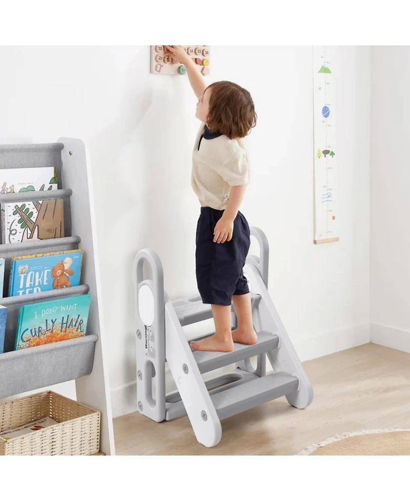 gaomon Collapsible 3-Step Toddler Step Stool with Handles - Adjustable Non-Slip Kids Counter Assistant Ladder