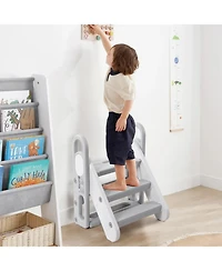 gaomon Collapsible 3-Step Toddler Step Stool with Handles - Adjustable Non-Slip Kids Counter Assistant Ladder