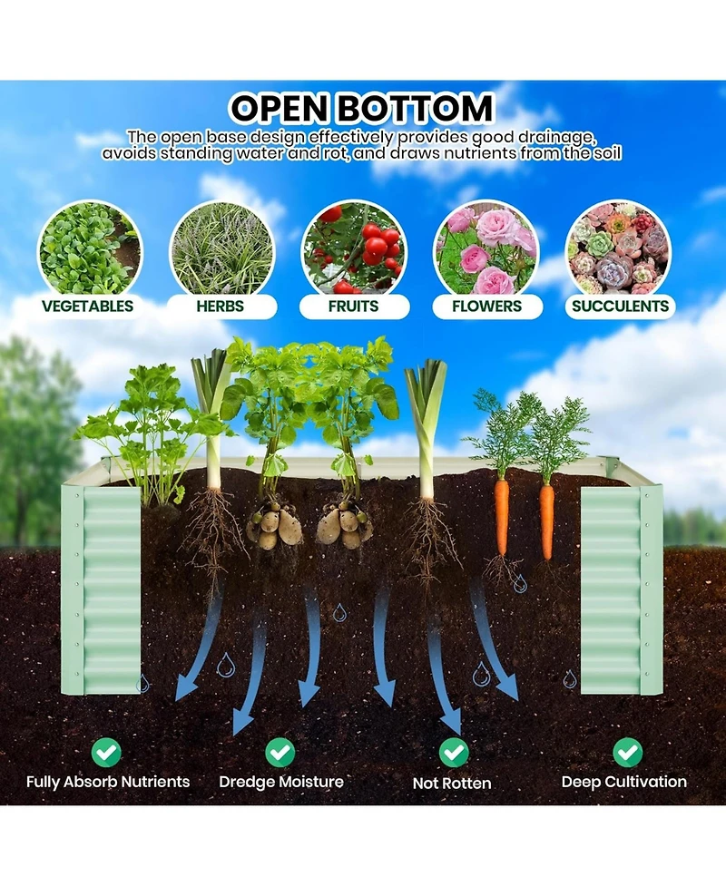 Xo 8x4x2FT Galvanized Raised Garden Bed, Large Metal Planter Box for Vegetables, Flowers and Herbs Rust-Resistant Outdoor Garden Bed