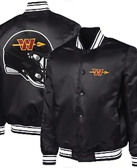 Starter Men's Black Washington Commanders Locker Room Satin Varsity Full-Snap Jacket