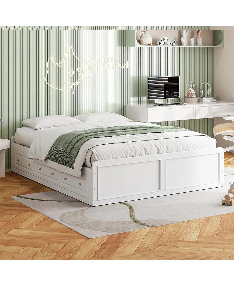 Streamdale Furniture Wood Queen Size Platform Bed Frame with 6 Drawers
