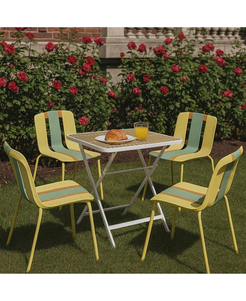 Mondawe 5-Piece Outdoor Dining Set - Square Table with 4 Striped Color Block Chairs,Pp Tabletop Metal Legs