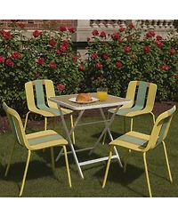 Mondawe 5-Piece Outdoor Dining Set - Square Table with 4 Striped Color Block Chairs,Pp Tabletop Metal Legs