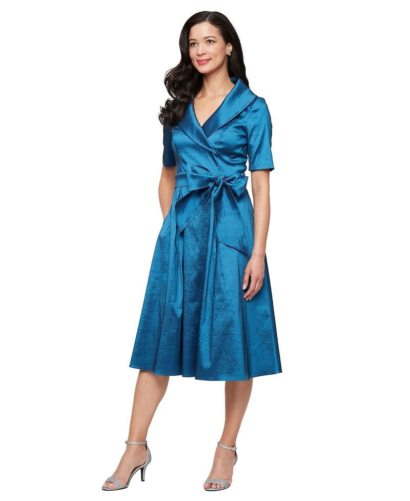 Alex Evenings Petite Stretch Taffeta V-Neck Midi Dress