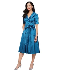 Alex Evenings Petite Stretch Taffeta V-Neck Midi Dress