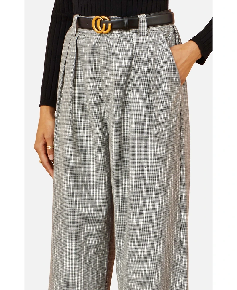 Yumi Women's Check Wide Leg Trousers