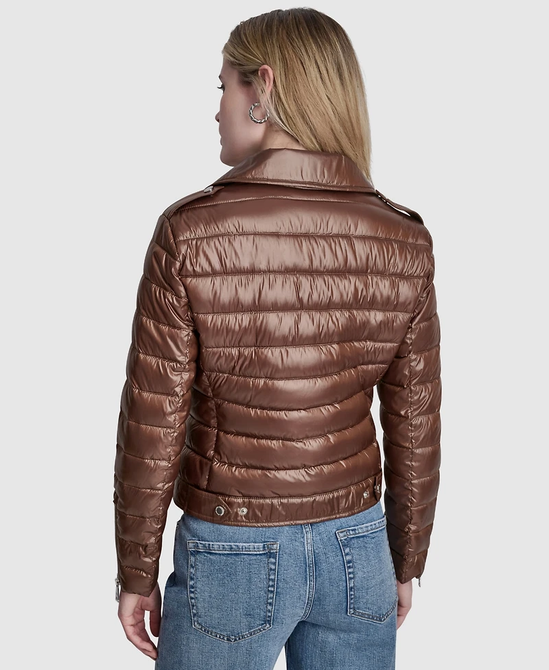Dkny Jeans Women's Moto Style Lightweight Puffer Jacket