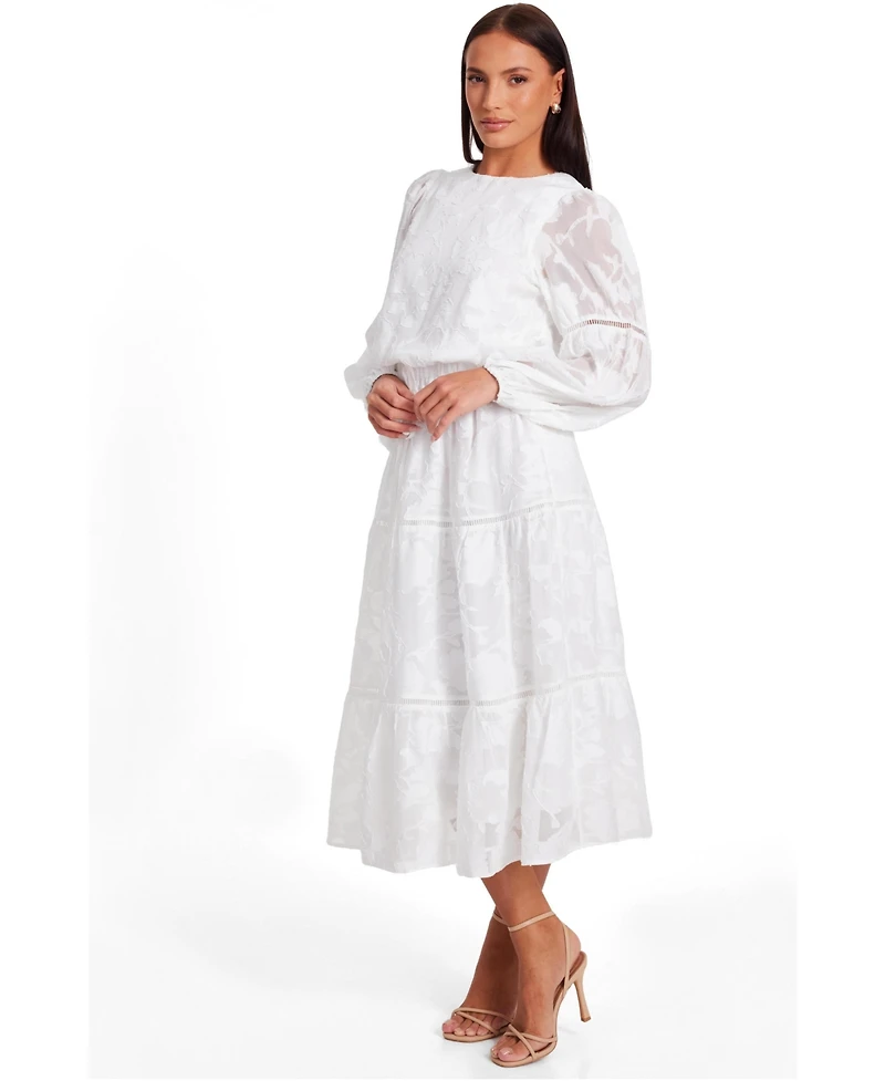 Quiz Women's Jacquard Puff Sleeve Midi Dress