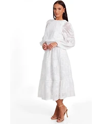 Quiz Women's Jacquard Puff Sleeve Midi Dress