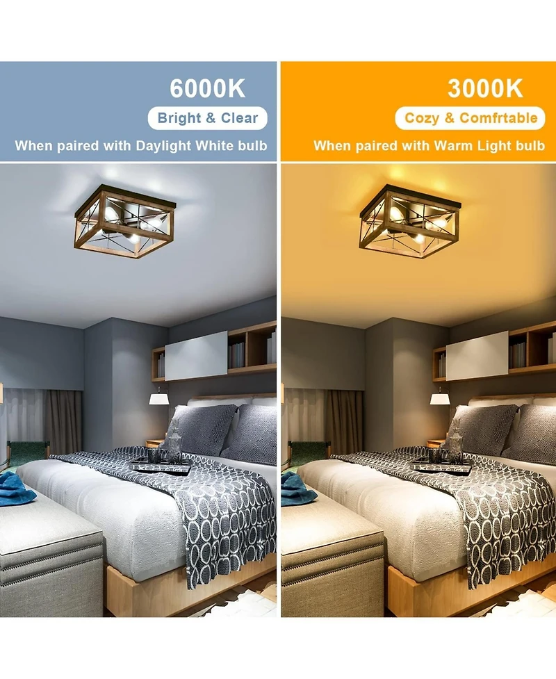 Midola Wooden Flush Mount Ceiling Lights, 4-Light Farmhouse Close to Ceiling Lighting Fixtures Ceiling Lamp for Kitchen Island Living Room Bedroom